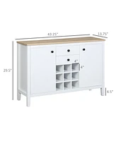 Homcom Wooden Cupboard Buffet Cabinet Sideboard with Wine Rack for 9-Bottles, White