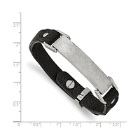 Chisel Stainless Steel Scratch Finish Black Leather Id Bracelet