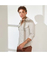 Men's Tan Brown & Ivory White Basket-Weave Shirt