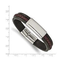 Chisel Stainless Steel Braided Black Leather Id Bracelet