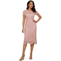 Lara Women's Beaded Midi Dress with Cap Sleeves