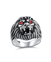 Bling Jewelry Red Crystal Eyes Roaring King Of Jungle Lion Ring Solid Oxidized .925 Sterling Silver