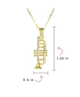 Bling Jewelry 14K Yellow Gold Unisex Classic Musician Teacher Student Jazz Lover Trumpet Instrument Pendant Necklace No Chain