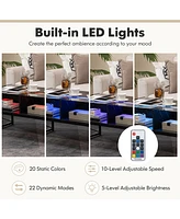 Gymax High-gloss Led Coffee Table w/ Faux Marble & Tempered Glass Top 4 Storage Cubes White