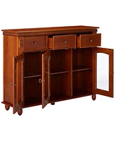 Kings Brand Furniture Penrose Wood/Glass Sideboard Buffet Cabinet (Walnut)