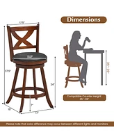 Set of 2 Bar Stools 24'' Classic Counter Height Swivel Chairs for Kitchen Pub