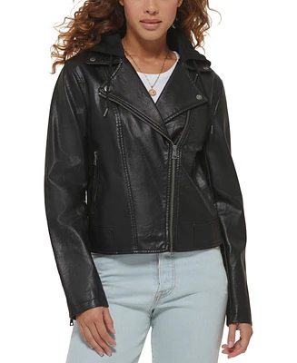 Levi's Women's Faux Leather Moto Jacket with Jersey Hood