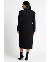 Eloquii Women's Long Coat With Faux Leather Details