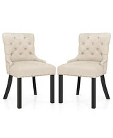 Gymax Upholstered Dining Chairs Set of 2 w/ Rubber Wood Legs Padded Seat Nailhead Trim Beige