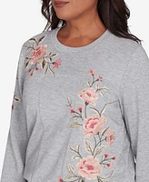 Alfred Dunner Petite Casual Fridays Floral Embroidered Long Sleeve Top