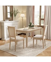 French Dining Chair Set of 2 with Rectangular Backrest & Solid Rubber Wood Frame