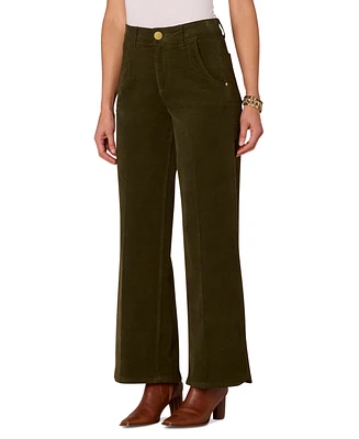 Democracy Petite AbSolution Skyrise Corduroy Tulip-Hem Wide-Leg Jeans