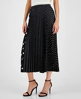 Anne Klein Women's Mixed-Print Pull-On Pleated Midi Skirt