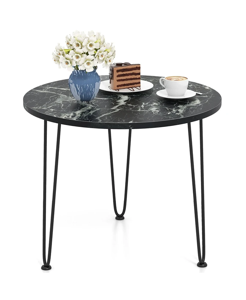 Gymax Small Round Coffee Table w/ Thickened Tabletop & Metal Tripod Legs Faux Marble