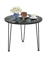 Gymax Small Round Coffee Table w/ Thickened Tabletop & Metal Tripod Legs Faux Marble