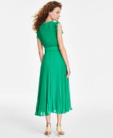 Taylor Women's Belted Pleated Chiffon Midi Dress