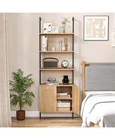 Costway Pcs Ladder Bookshelf with Rattan Cabinet 71" Tall Wall Mounted Bookcase