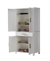 Kings Brand Furniture 72" Freestanding Kitchen Pantry Storage Cabinet Cupboard with Doors Adjustable Shelves & Drawer (White)