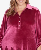 Ruby Rd. Plus Stretch Velvet Lace Trim Top