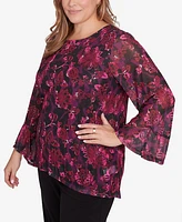 Ruby Rd. Plus Foiled Floral Mesh Top