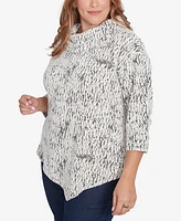 Ruby Rd. Plus Size Split Cowl Neck Chenille Jacquard Knit Top