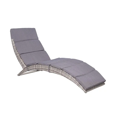 vidaXL Folding Sun Lounger with Cushion Poly Rattan Gray