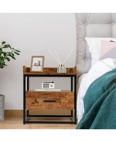 Gymax 2PCS Nightstand Side End Sofa Table w/ Metal Frame for Living Room Bedroom