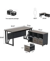 Tribesigns 55-Inch Executive Computer Desk with 43-Inch Lateral File Cabinet, Large Workstation Business Furniture, L Shaped Drawers and Sto