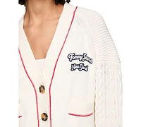 Tommy Jeans Women's Prep Cotton Varsity Embroidered Cable-Knit Cardigan