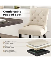 Gymax Upholstered Dining Chairs Set of 4 w/ Rubber Wood Legs Padded Seat Nailhead Trim
