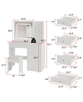 Homsee White Wood Makeup Vanity Set Dressing Desk with Glass Top
