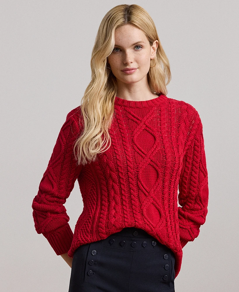 Lauren Ralph Petite Aran-Knit Crewneck Sweater