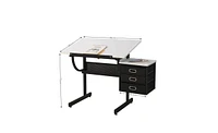 Slickblue White adjustable drafting drawing table with stool and 3 drawers