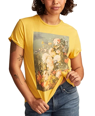 Lucky Brand Women's Cotton Floral Still Life Boyfriend Tee