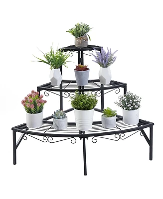 Unho Metal Corner Ladder Plant Shelf 3 Tier Plant Display Flower Rack Outdoor Indoor