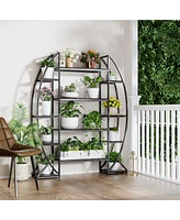 Unho Industrial Curved Oval Bookshelf Metal Multi-tiered Flower Pot Rack Garden Stand