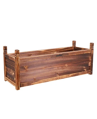 Unho Wood Planter Box Outdoor Garden Rectangular Planter Flowers Box Raised Bed