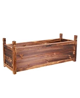 Unho Wood Planter Box Outdoor Garden Rectangular Planter Flowers Box Raised Bed