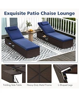 Costway 2 Pcs Patio Chaise Lounge with 6-level Backrest Comfy Seat Cushion & Headrest Backyard