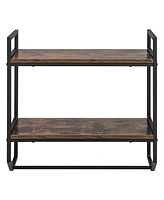 Gymax Wall Mounted Bathroom Shelf Industrial 2-Tier Storage Rack w/ Towel Bar Kitchen