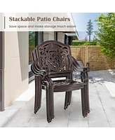 Costway Pcs Patio Cast Aluminum Chairs Outdoor Metal Armchairs with Ergonomic Curved Seat