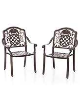 Costway Pcs Patio Cast Aluminum Chairs Outdoor Metal Armchairs with Ergonomic Curved Seat