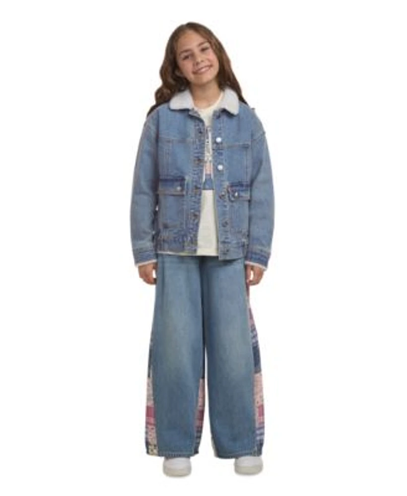 Levis Big Girls Sherpa Collar Denim Jacket Peace Sign T Shirt Printed Insets High Rise Baggy Jeans