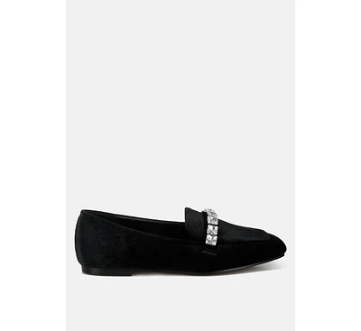 Rag & Co Kyari Velvet Diamante Strap Loafers