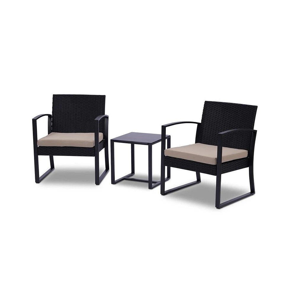 SereneLife Patio Outdoor Rattan Furniture Set with Cushions and Glass Coffee Table, 3-Piece