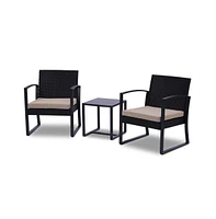 SereneLife Patio Outdoor Rattan Furniture Set with Cushions and Glass Coffee Table, 3-Piece