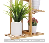 Unho Indoor Outdoor Bamboo Wood Plant Stand Corner Flower Display Rack Shelving Unit