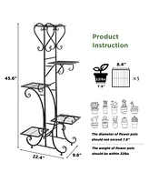 Unho 5 Tier Tall Plant Stand Metal Shelf Flower Pots Display Holder Outdoor Garden