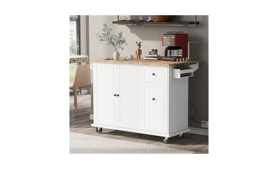 Slickblue Kitchen Island with Drop Leaf Rolling Cart on Wheels, Internal Storage Rack, 3-Tier Pull-Out Cabinet Organizer