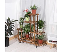 Unho 6 Tiers Wooden Plant Stand Home Garden Flower Pots Shelf for Indoor Outdoor